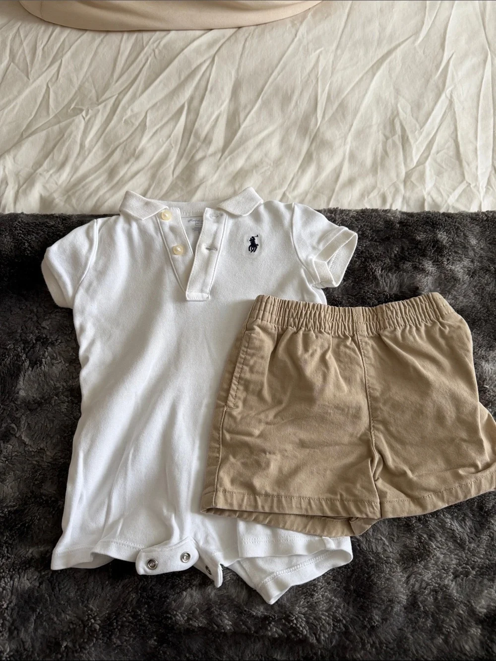 Ralph Lauren White Polo Baby Onesie and Shorts